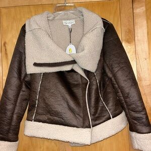 Sweet Lemon Ladies faux leather Shearling  jacket small NWT